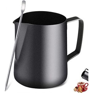 TechKen Pot &agrave; Lait en Acier Inoxydable Barista 350ml/600ml/900ml(12oz/20oz/32oz) Pichet &agrave; Lait Pot pour Le Caf&eacute; la Mousse de Lait Cappuccino et Latte, Noir (FSEU, neuf)