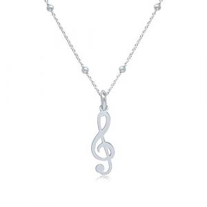 WANDA PLATA Collier musique Femme, Cl&eacute; de Sol pour Femme, Jeune Fille en Argent 925, Pendentif Note Musicale Musique avec Cha&icirc;ne 40 cm, dans une Bo&icirc;te de Cadeau (Argent 925) (WANDA PLATA, neuf)