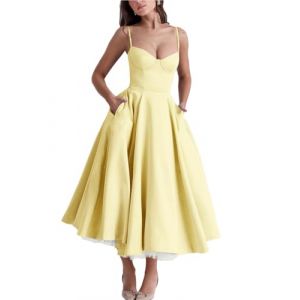 Minetom Robe Longue Femme Spaghetti Robe De Soir&eacute;e Florale Chic Et Elegant Robe De Plage sans Manches Robe &Eacute;t&eacute; D&eacute;contract&eacute;e Imprim&eacute; Swing pour Bal Mariage Cocktail Party Dress A Jaune L (B.W.S KIT, neuf)