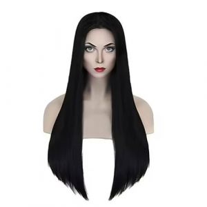 EUPSIIU Perruque Sorcière 75cm/ 28.8 Pouce Longue Droite Perruque Cosplay,Perruque Dames pour Halloween et Carnaval, femme naturelle Perruque longue Lisse noire,Accessoires pour Costumes (Noir) (LINJIE EU, neuf)
