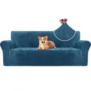 CYCMACO Housse De Canape Velour 3 Places, Housse Canape Extensible avec Accoudoirs, Universelle Sofa Cover Antidérapante, Protection Couvre Canapé Anti Poils Animaux, Lavable, Bleu Paon (CYCMACO, neuf)