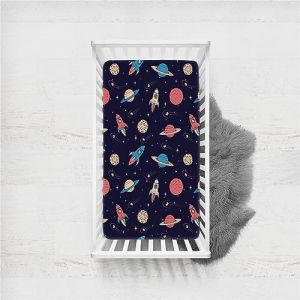 Odot Drap Housse pour Lit de Bébé, Draps Housses Enfants Respirant Douce Extensible Protège Matelas pour Fille et Garçon, Lit Bébé, Berceau, Lit Parapluie (95x65cm,fusée planétaire 2) (Odot, neuf)