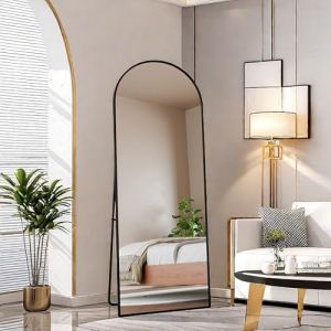 Evaolph Miroir Pleine Longueur Arqué 162 x 53 cm, Grand Miroir de Sol Sur Pied Bombé Avec Support, Suspendu (Noir) (UnboxGermany, neuf)