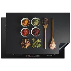 KitchenYeah© Protege Plaque Tapis Pour Induction 80x52 cm Deco Cuisine Protection Vitrocéramique Pour Cuisiniere Louche - Epices - Herbes - Vert - Marron - Rustique (KitchenYeah, neuf)