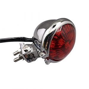 Feu arrière de moto universel chromé vintage à LED, lentille rouge en acier, indicateur de frein arrière de moto ATV rond (Yecnecty Motor, neuf)