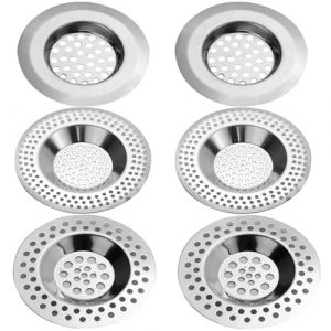 Lot de 6 filtres d'&eacute;vier de cuisine avec bonde de douche, attrape-cheveux, tamis d'&eacute;vier de douche, tamis d'&eacute;vier pour cuisine, salle de bain, toilettes, protection du drainage, en acier inoxydable et (jingzhoushimuxinshangmaodiangerenduzi, neuf)
