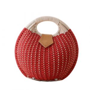 HINGTAT Sac en rotin rond de style bohème - Fait à la main - Pour femme - Tendance - Sac de plage d'été - Sac à bandoulière en rotin classique - Sac en paille chic, Rouge (HINGTAT-FR, neuf)