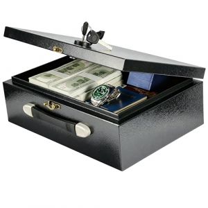 KABISAFE Coffre-fort Portable avec serrure &agrave; cl&eacute;, Robuste en m&eacute;tal pour documents, 11L Coffre Fort ignifuge avec poign&eacute;e de transport pour maison, voiture, bureau et ext&eacute;rieur, 36 x 25 x 12 cm, Noir (KABISAFE FR, neuf)