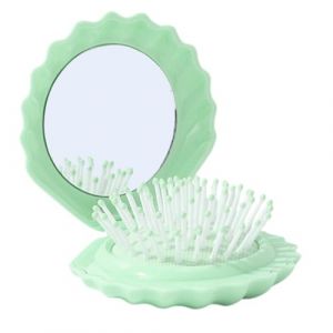 Brosse à cheveux pliable - En forme de coquillage - Brosse portable - Avec miroir de maquillage et peigne de massage de la tête - Pour salle de bain, voyage, extérieur (shainm, neuf)