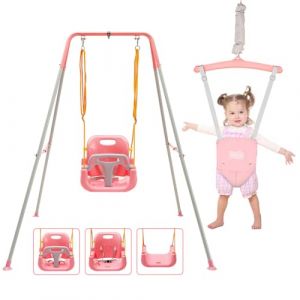 FUNLIO balançoire 2 en 1 pour bébé avec Sièges sauteurs Suspendus, pour Enfants avec 4 Sacs de Sable, Support en métal Pliable en intérieur/extérieur pour Porte, Facile à Assembler - Rose (EletreeEU, neuf)