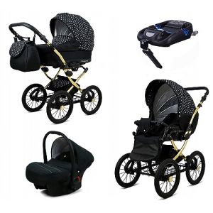 BabyLux® Enfant Poussette Combinée Set 4 en 1 - Margaret Gold - incl. Nacelle, Canne, Siège de voiture, ISOFIX Base - Siège Auto - Landau Bébé - avec Sac à langer, Habillage pluie etc. (BabyLux-shop, neuf)