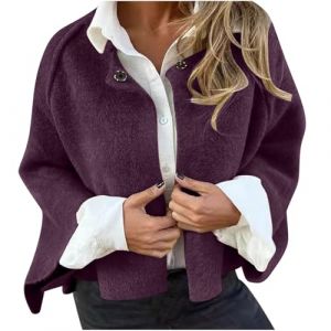 Klijuiaup Cape courte en laine mélangée pour femme - Léger - Ouvert sur le devant - Avec bouton sur le devant - Cardigan court pour femme - Manteau Wimter - Veste de travail ou de bureau, violet, XL (Ning sensitive muscle, neuf)
