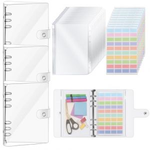 3Pcs Classeur A5 &Agrave; 6 Anneaux avec 36 Pochette, Souple et Transparent en PVC, Capacit&eacute; 100 Feuilles, Rechargeables Binder avec &eacute;tiquettes et Bouton-pression &Eacute;tanche, pour Organiser L'&eacute;cole, Le Bureau (DERUNRUN, neuf)