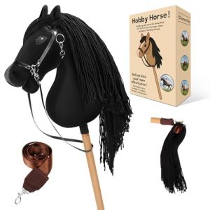Charmofun Cheval B&acirc;ton Enfant, Hobby Horse &agrave; T&ecirc;te A3 avec Licol en Peluche & Crini&egrave;re Fluide & Sangle R&eacute;glable, Jouet Cheval Fille Gar&ccedil;on pour Jeux & Cadeaux (Noir) (Pulsepoint Market Kft., neuf)