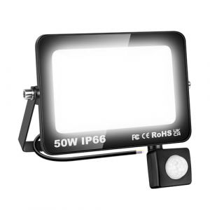 AUXTINGS 50W Projecteurs LED Ext&eacute;rieur D&eacute;tecteur de Mouvement PIR,5000LM Eclairage de S&eacute;curit&eacute; Ext&eacute;rieur LED,Blanc 6000K Lumineuse Lampe pour Entrep&ocirc;t Garage Stade Arri&egrave;re-cour,175V-260V IP66 (AUXTINGS-EU, neuf)