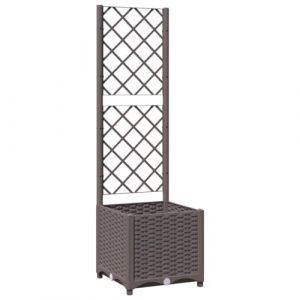 vidaXL Jardinière avec Treillis Lit Surélevé Pot à Plantes Boîte à Fleurs Jardin Patio Terrasse Entrée Extérieur Marron 40x40x136 cm PP (fanszone, neuf)