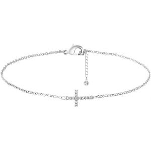 FDEETY Or 18K Mini Bracelet Croix Cha&icirc;ne en Acier Inoxydable Cuivre Avec Zirconium Respectueux de l'Environnement Cuivre Micro Zirconia Bracelet Croix Cadeau Recommand&eacute; Tr&egrave;s Low Profile (ZENITH SHOP, neuf)