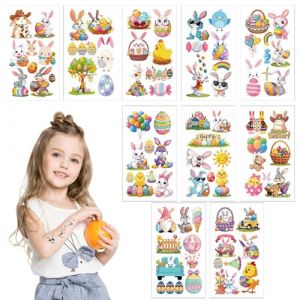 Autocollants De Tatouage De Pâques, Tatouage De Pâques Pour Les - 10 Feuilles De Décalcomanies De Tatouage Pour Filles - Tatouage Temporaire De Lapin D'œuf De Pâques, Autocollants M (yiyaoeb, neuf)