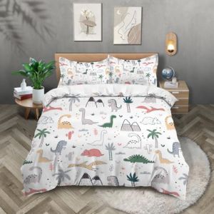 TKCQX Dinosaure Housse de Couette Enfant Dinosaure Animal de La Jungle Parure de Lit 90x190 Enfant GarçOn Fille Adulte Housse de Couette 1 Personne en Microfibre avec Taie 65x65 cm (TKCQX--欧盟R标, neuf)