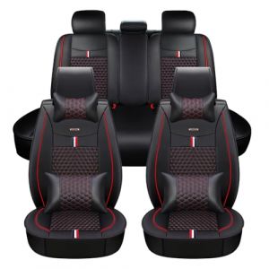 Jialuode Housses de Si&egrave;ge de Voiture, Protections de Si&egrave;ge Auto 5 si&egrave;ges, PU Cuir Housses de Si&egrave;ge Auto-Universel avec Appui-t&ecirc;te, M20 Noir Rouge (maiduoshen123, neuf)