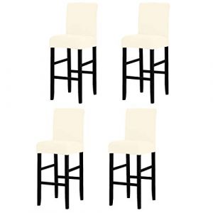 LANSHENG Housses de Chaise de Bar, Housse de Chaise Lavable Extensible et Amovible pour Chaise de Salle &agrave; Manger pivotante Courte Chaise arri&egrave;re Tabouret de Bar Chaise (Beige,4 Pcs) (LANSHENG FR, neuf)