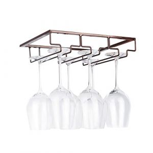 FOMANSH Support pour verres à vin – Porte-verres à pied à suspendre sous une armoire en métal avec vis, support de rangement en fer inoxydable avec 3 rangées pour cuisine, bar, restaurant Marron (FOMANSH-Direct FR, neuf)