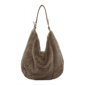 Sac &agrave; Main Femme en Fausse Fourrure, Sac Besace &agrave; Bandouli&egrave;re en Fourrure pour Femme, Sac Fourre-Tout d'hiver Chaud et Moelleux, Sac &agrave; Main &eacute;l&eacute;gant pour Fille (Coffee) (YONGL-SP, neuf)