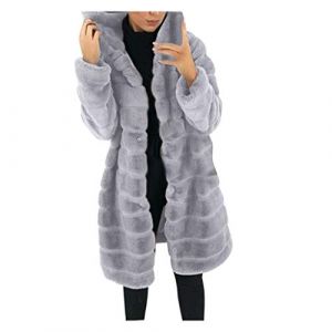 Manteau en Fausse Fourrure pour Femme, Automne Hiver Chaud polaire femme zippée Veste à Capuche Pelucheux Shaggy Pardessus,Veste Femme Réversible en Fausse Fourrure avec col en Fourrure (Gris, L) (Qingyak, neuf)
