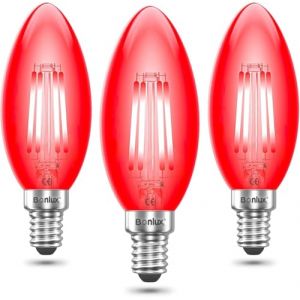 Bonlux Rouge SES LED rouge Filament Candle ampoule 4W Petite vis Edison E14 LED décorative Fireglow Antique Candle Light Ampoules 40W remplacement (Pack de 3) (Wu XiPingDeshop, neuf)