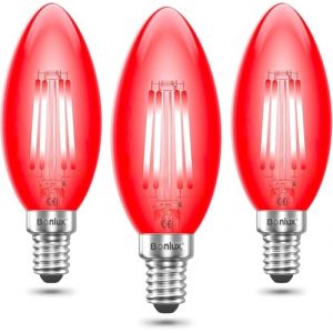 Bonlux Rouge SES LED rouge Filament Candle ampoule 4W Petite vis Edison E14 LED décorative Fireglow Antique Candle Light Ampoules 40W remplacement (Pack de 3) (hewnmnsa, neuf)