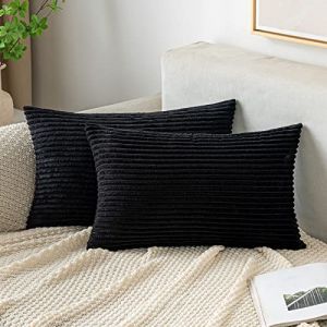 EMEMA Decorative Housse de Coussin en Velours C&ocirc;tel&eacute; Canap&eacute; Taie d'oreiller Douce pour Maison Salon Chambre Lit Clic Clac 40x60 cm Lot de 2 Noir (EMEMA HOME, neuf)