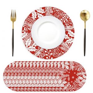 Lot de 50 Sets de Table en Papier No&euml;l, Rond Sets de Table Papier Feuilles de Rouge, Sets de Table jetables, &Oslash; 34 cm, d&eacute;coration de Table pour No&euml;l, Cuisine, Vacances, f&ecirc;te (Ysound, neuf)