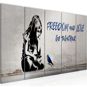 Runa Art Tableau mural XXL Dream Big 200 x 80 cm bleu gris 5 Parties Street Art - 040655c (Runa Art GmbH, neuf)