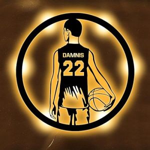 Cadeau de basket-ball personnalis&eacute;, panneau n&eacute;on personnalis&eacute; pour d&eacute;coration murale, panneau n&eacute;on de sport, barre LED &agrave; intensit&eacute; variable aliment&eacute;e par USB (Reabery, neuf)