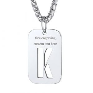 Plaque Militaire Personnalisable Pendentif Identi Femme Argent Collier Homme Lettre Initial Pr&eacute;nom Gravure Personnalis&eacute; Acier Inoxydable Chaine K Argent&eacute; Bijoux Cadeau No&euml;l F&ecirc;tes des M&egrave;res P&egrave;res (FindChic Jewellery, neuf)