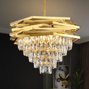 ZenithBeam Lustre en cristal moderne doré de 60 cm, lustres ronds pour salle à manger K9, luminaires suspendus à 5 niveaux, grand lustre encastré pour salon, entrée, hall d'entrée, escalier (bodengjiudian, neuf)
