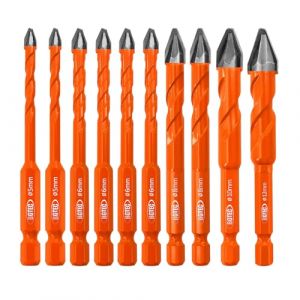 BGTEC Jeu de mèches excentriques Forets à tête inclinée de haute dureté 10 pièces Foret 5MM*2+6MM*4+8MM*2+10MM+12MM pointe carbure pour bois plastique maçonnerie céramique verre béton marbre brique (BGTEC TOOLS, neuf)