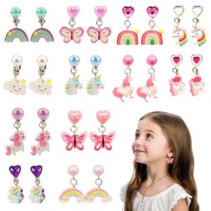 12 Paires Boucles d'oreilles Clip Fille Enfants, Licorne Mignon Arc-en-ciel Non Piercing Boucles d'oreilles Princesse Bijoux Accessoires F&ecirc;te Anniversaire Cadeau (TongYingWangLuoYingXiaoCeHuaYouXianGongSi, neuf)