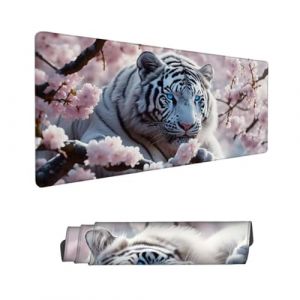Tapis de Souris Tigre sous Main Bureau,Tapis de Souris XXL 900x400x3mm,Tapis Souris Fleurs Cerisier Tapis de Souris Gamer Imperméable Antidérapante,Mouse Pad avec Bords Surpiqués,Deco Bureau Hs-553 (Hsqpoobd, neuf)