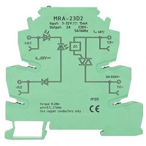 Relais d'interface automate, module de relais à semi-conducteurs MRA-23D2 15mA, entrée 3-32VDC sortie 230V, ultra-mince 6.2mm, 81 * 6.2 * 78mm (Luccxx, neuf)