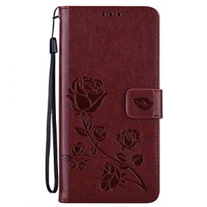 Midmelon Housse de Portable pour Huawei Honor 9X Lite,Motif de Fleurs Roses 3D en Relief Antichoc Mince Cuir Rabat Bourse Etui Coque avec Porte Cartes Support,Marron (Ucikov, neuf)