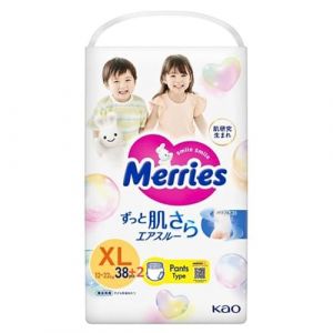Merries Culottes japonaises XL 12-22 kg 38 + 2 pièces - Doux, absorbants et respirants pour bébé (Couches bébé japonaises Merries , Moony "Japan Nappies" LTD, neuf)