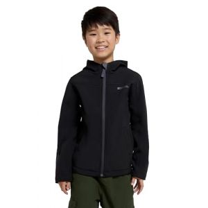Mountain Warehouse Veste Enfant Exodus Softshell - Coupe-Vent, Imperm&eacute;able Fille Et Gar&ccedil;on, Veste Polaire Unisexe, Veste &Agrave; Capuche Con&ccedil;ue pour Sport Et Voyage Noir 13 Ans (Mountain Warehouse, neuf)
