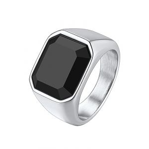 Richsteel Bague Homme Bague Rappeur Bague Argent Enfant Garçon Pierre Agate Noire Acier Inoxydable Taille 72 Argent (Richsteel Jewellery, neuf)
