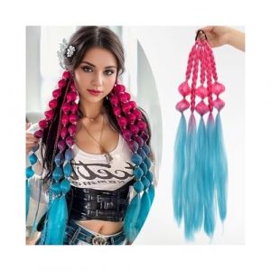 Extension queue de cheval en cheveux humains, Perruque queue de cheval tresse de couleur f&eacute;minine 24 pouces simulation bulle tresse tresse fibre chimique queue de cheval tresse, Extensions de cheveux (WangCaiXia SHOP, neuf)