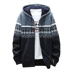 Cardigan Homme Grosse Maille Casual Veste Homme Zipp&eacute; Sweat A Capuche Homme Veste Interieur Polaire Homme Chic Veste Chauffante Homme Avec Poche Manteau Homme Hiver Laine Blousons Homme Exterieur (zenglingchuan, neuf)