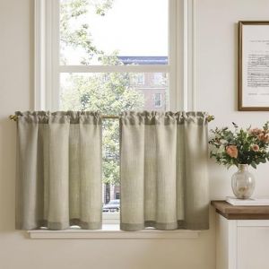 TOPICK Rideau Cuisine Petit Rideaux Court Brise Bise, Taupe 65L x 60H(cm) 2 Panneaux &agrave; Passe Tringle, pour Fen&ecirc;tre Placard Meuble Bas Chambre Cache sous Evier，en Effet L&eacute;gers Style Moderne (Audrey Home Fashion, neuf)