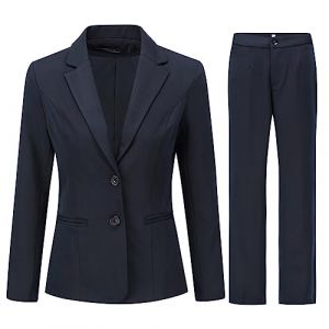 YYNUDA Tailleur Femme Ensemble avec Pantalon Revers Blazer 2 Pi&egrave;ces Poches Double Boutonnage Slim Fit Costumes Officiel,Marin,XS (YYNUDA Store, neuf)