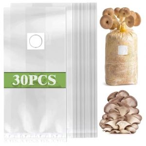 Lot de 30 sacs de culture de champignons 32 x 50 cm avec filtre 0,2 micron, sac de culture de 0,06 mm d'&eacute;paisseur, kit de culture de champignons shiitake, champignons, pleurotes, grains r&eacute;sistants aux (MIGASHOP, neuf)