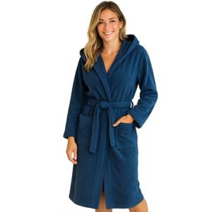Morgenstern Peignoir de Bain Femme avec Capuche 100% Coton &Eacute;ponge OEKO-TEX&reg; Robe de Chambre Marina L Bleu Marin (Morgenstern24, neuf)